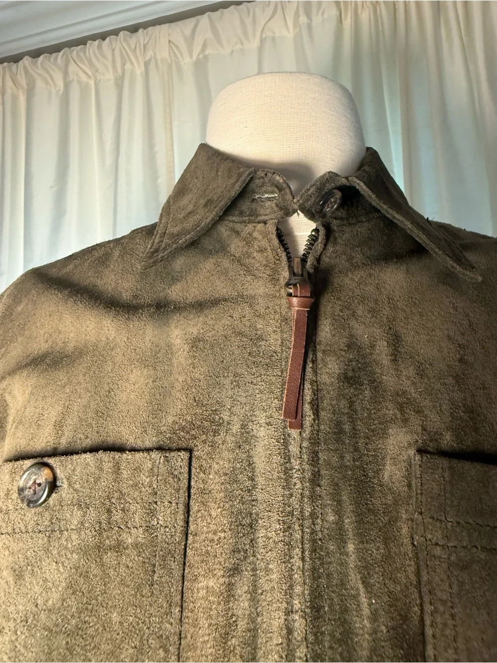 Vintage Ralph Lauren Olive Suede Zip-Front Utility Jacket/Shirt - Picture 3 of 11